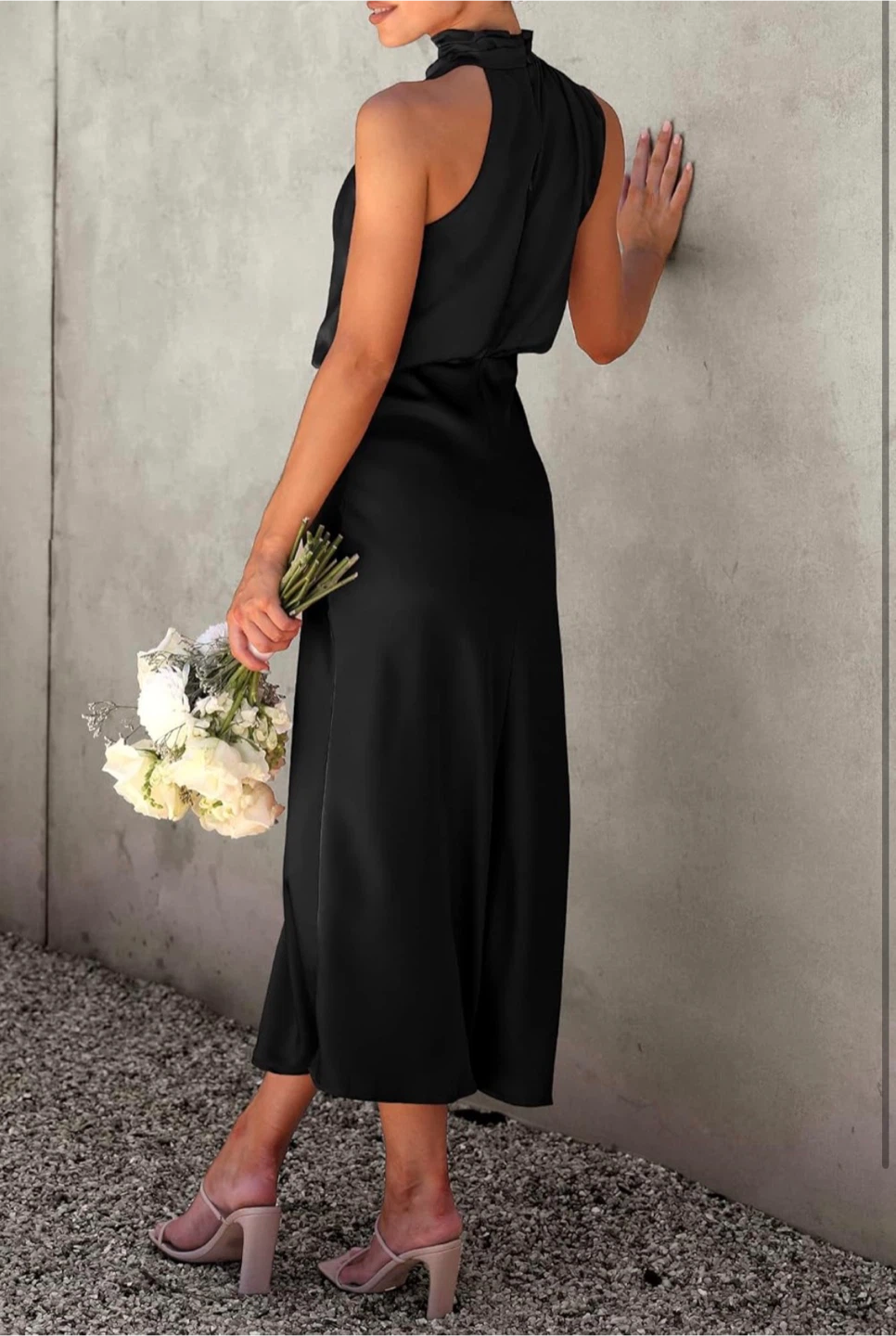 NEW! PRETTYGARDEN Elegant Black Halter Neck Satin Midi Dress - photo 3