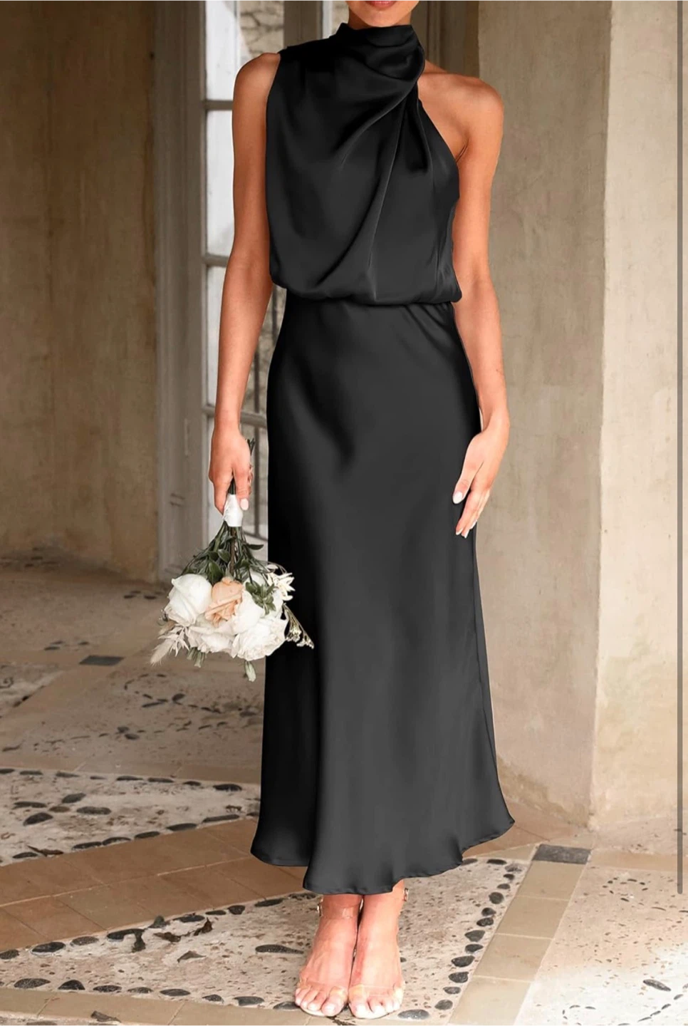 NEW! PRETTYGARDEN Elegant Black Halter Neck Satin Midi Dress - photo 5