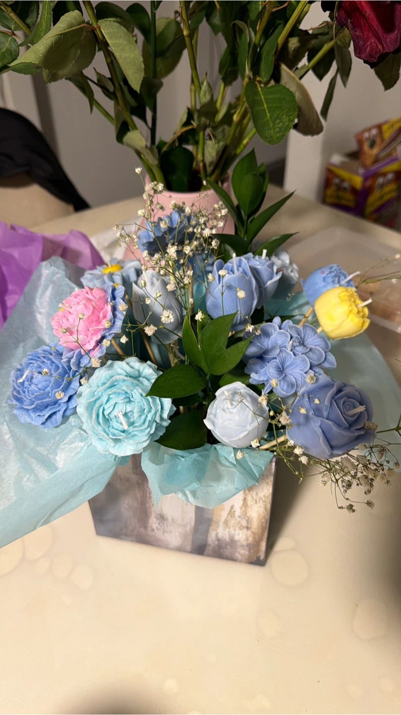 Decorative Candles - Cherub, Rose Box, and Flower Bouquet Set
