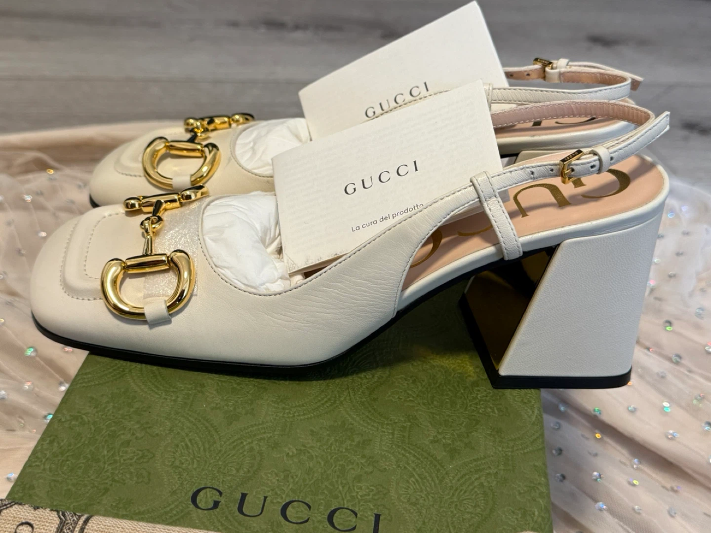 Gucci Women's White Leather Horsebit Slingback Sandals Size 36 - photo 2