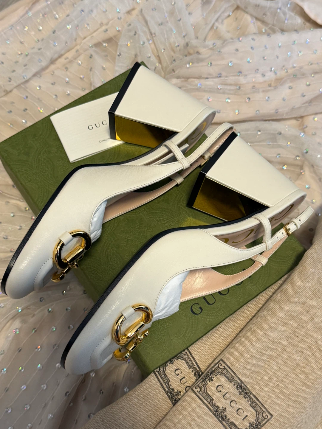 Gucci Women's White Leather Horsebit Slingback Sandals Size 36 - photo 3