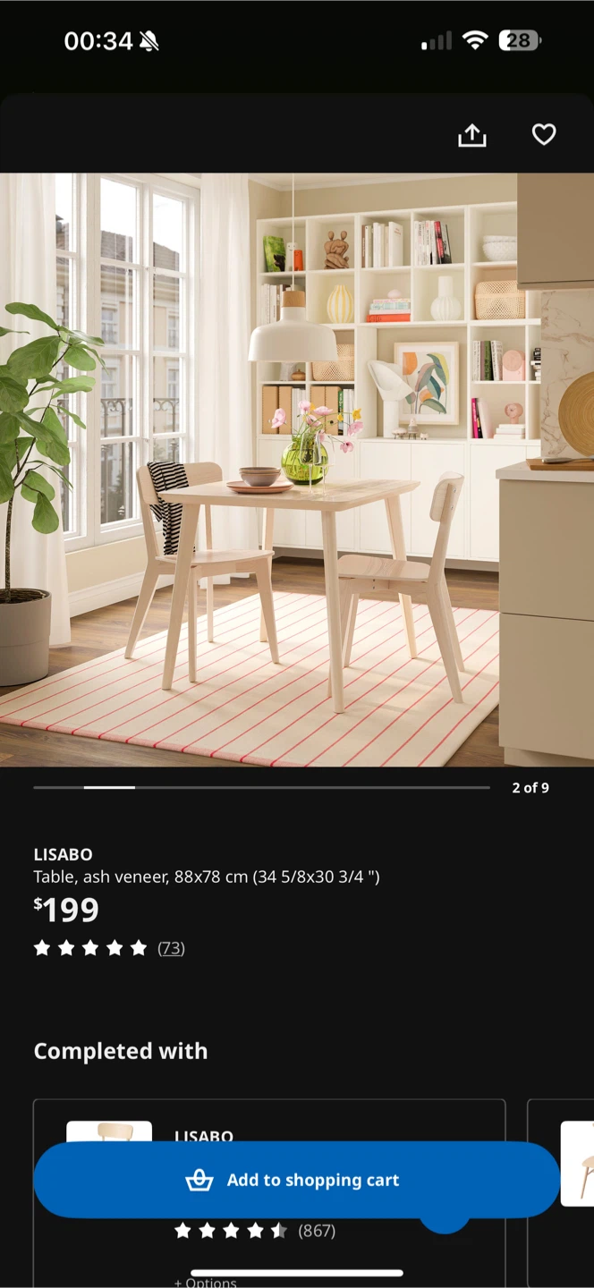 IKEA LISABO Table, Ash Veneer - photo 3