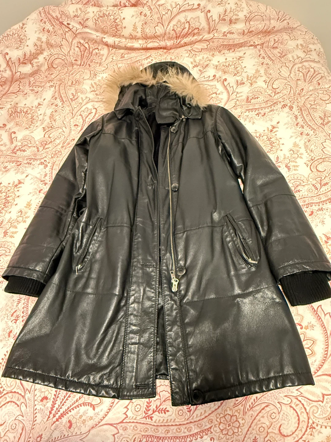 DANIER Black Leather Parka Jacket with Fur Hood - photo 4
