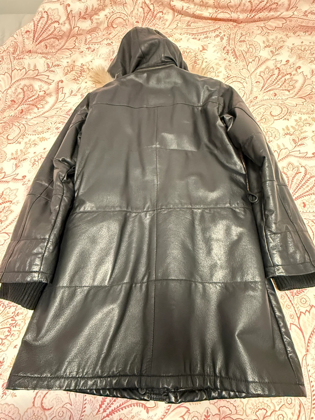 DANIER Black Leather Parka Jacket with Fur Hood - photo 2