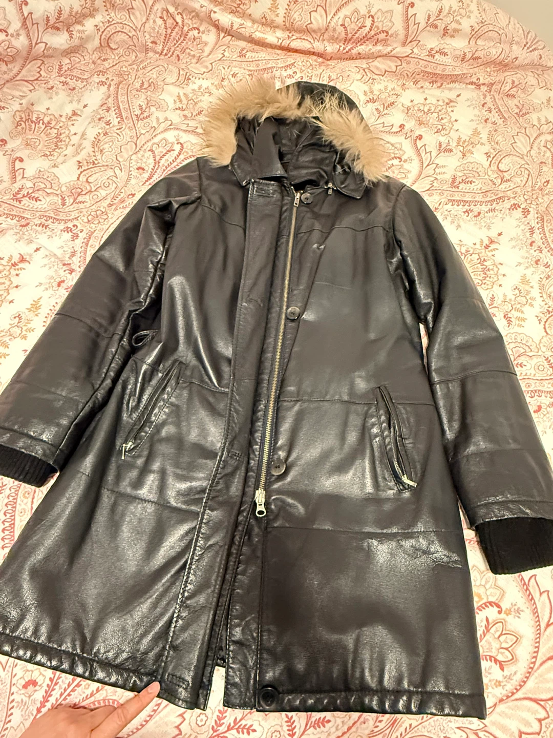 DANIER Black Leather Parka Jacket with Fur Hood - photo 3