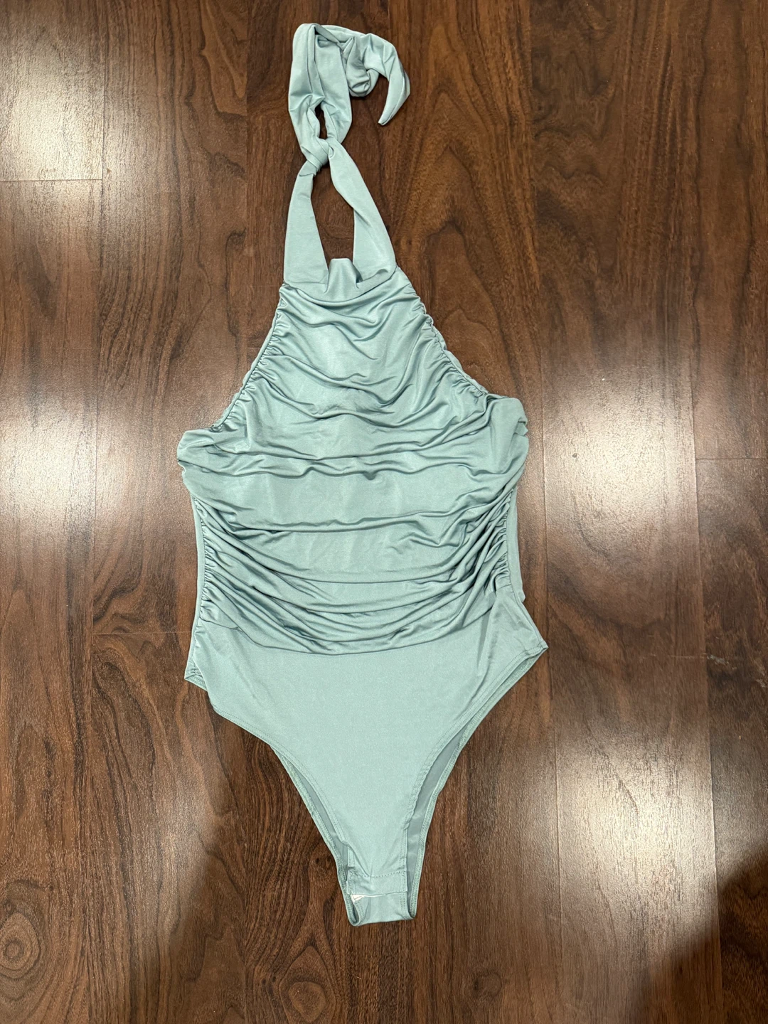 Fashion Nova Teal Satin Ruched Bodysuit - Size L
