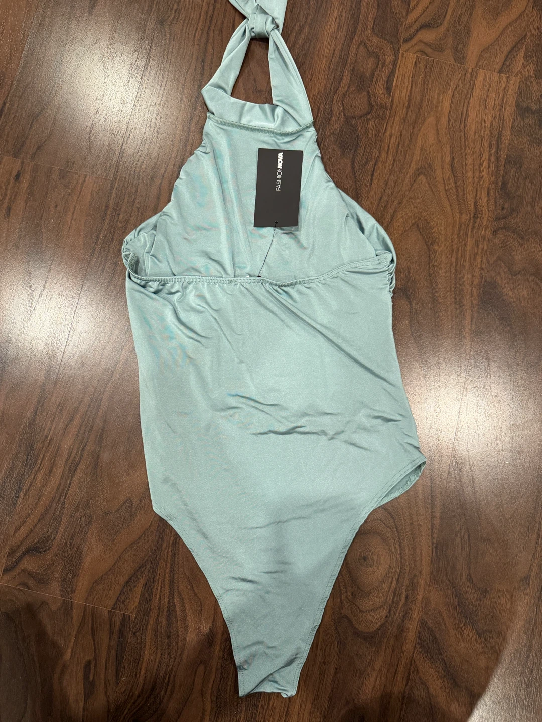 Fashion Nova Teal Satin Ruched Bodysuit - Size L - photo 2