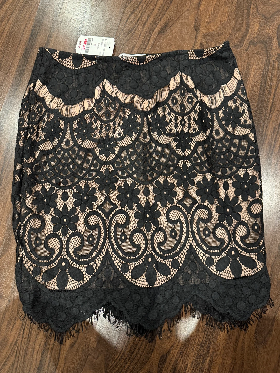 Black & Nude Lace Mini Skirt - Size M