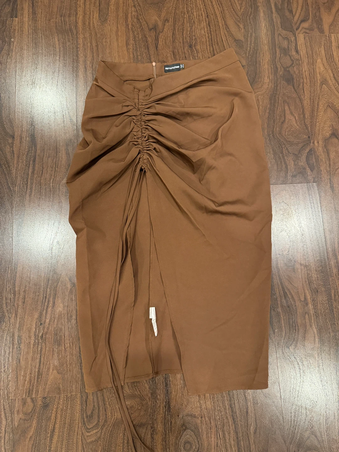PrettyLittleThing Brown Ruched Midi Skirt - Size 10