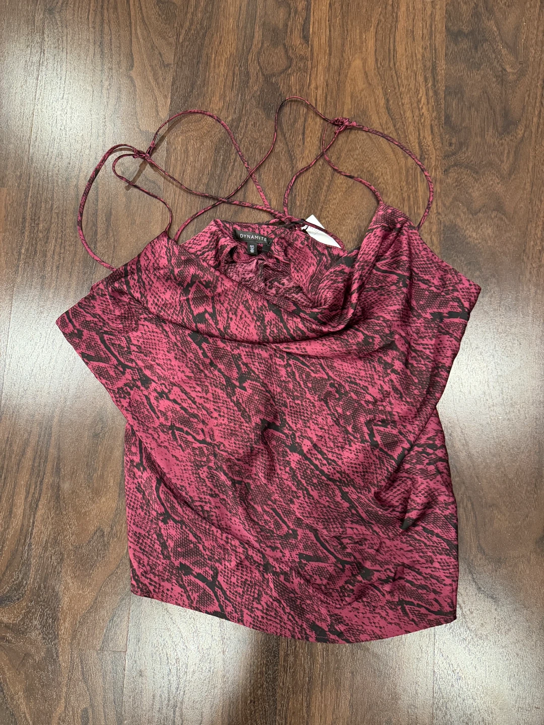 DYNAMITE Fuschia Snake Print Satin Cowl Neck Top - Size L