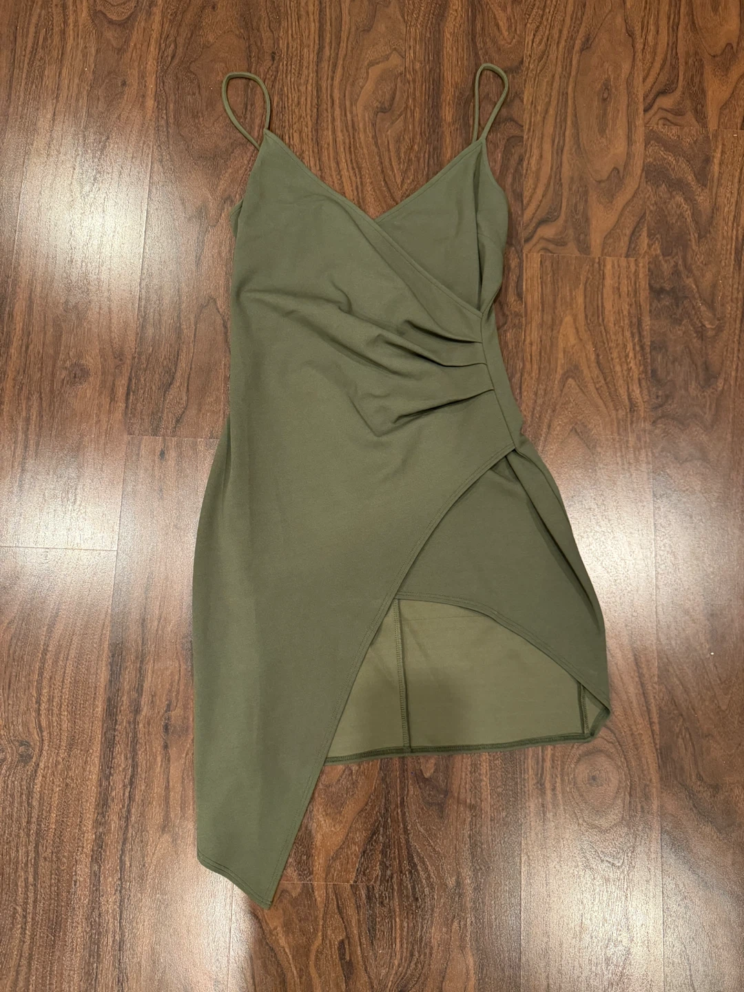 Green Ruched Asymmetrical Dress - Size L