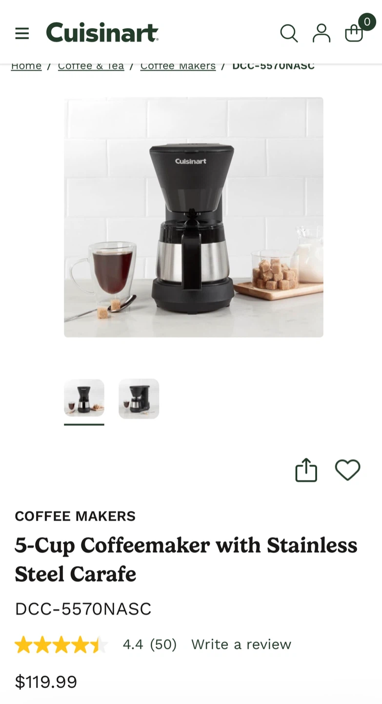 Cuisinart 5-Cup Coffeemaker with Stainless Steel Carafe DCC-5570 - photo 2