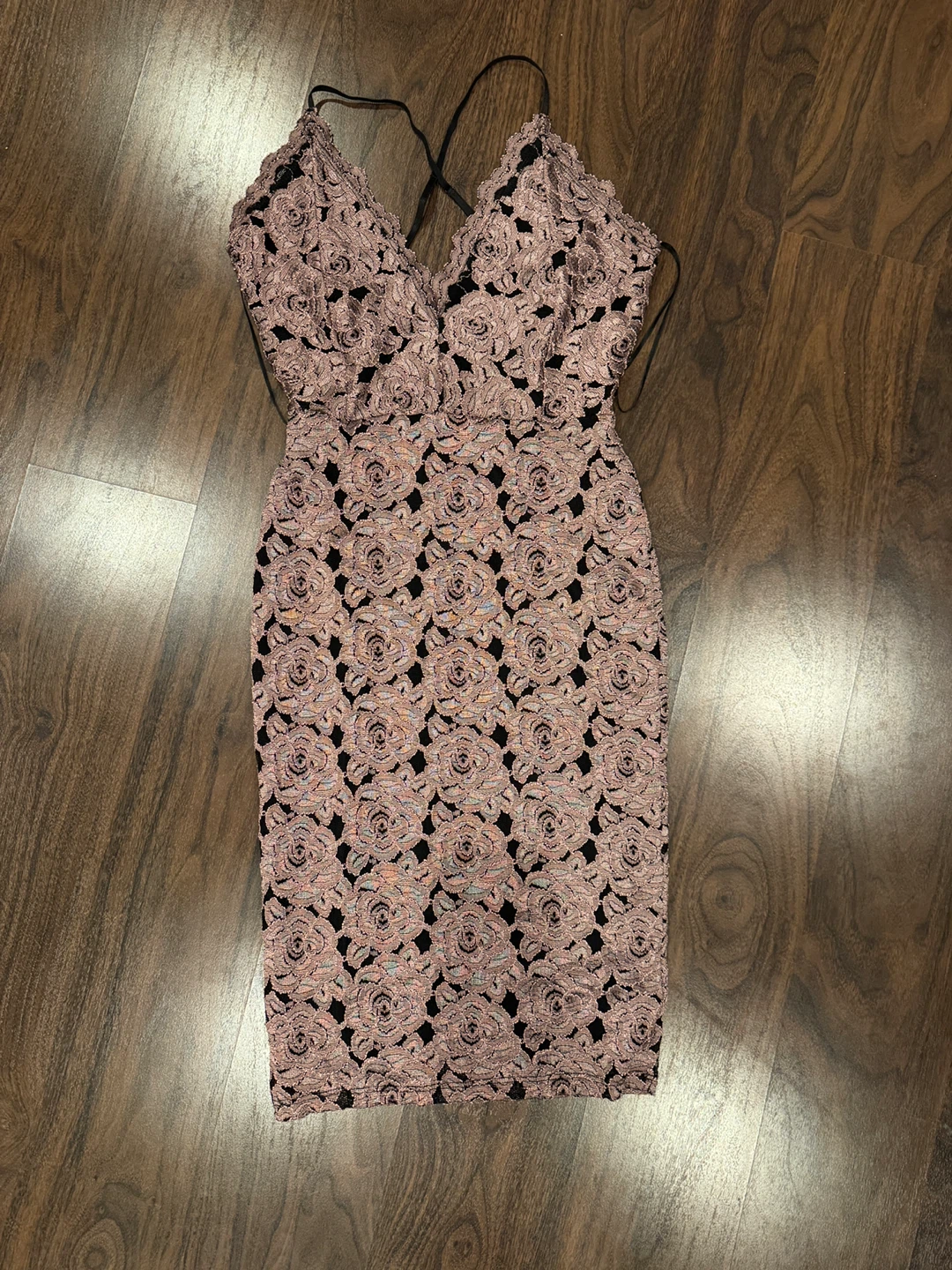 Mauve Floral Lace Bodycon Dress - Size L