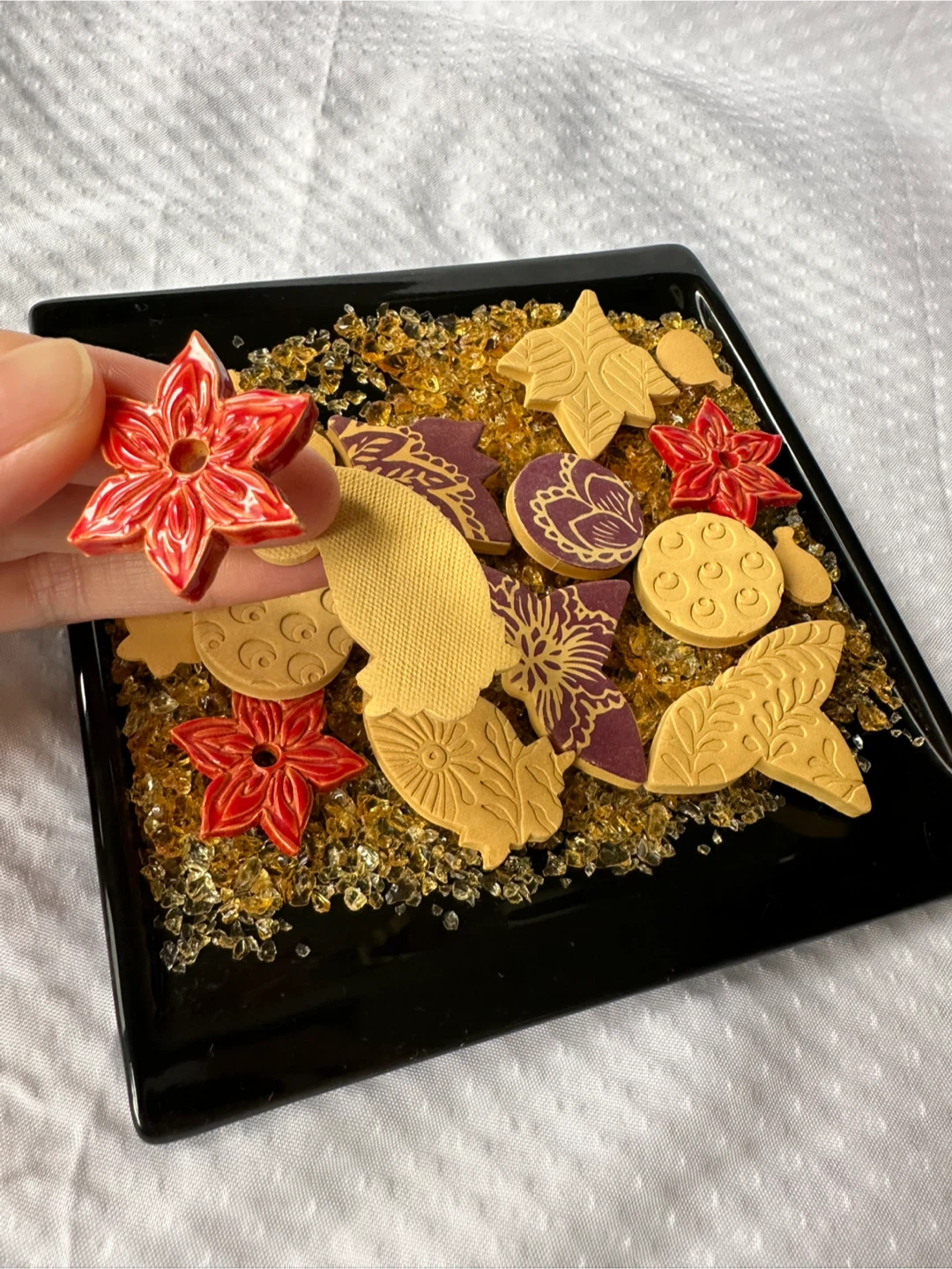 Trinket Tray glass crystals scent decorative clay floral shapes