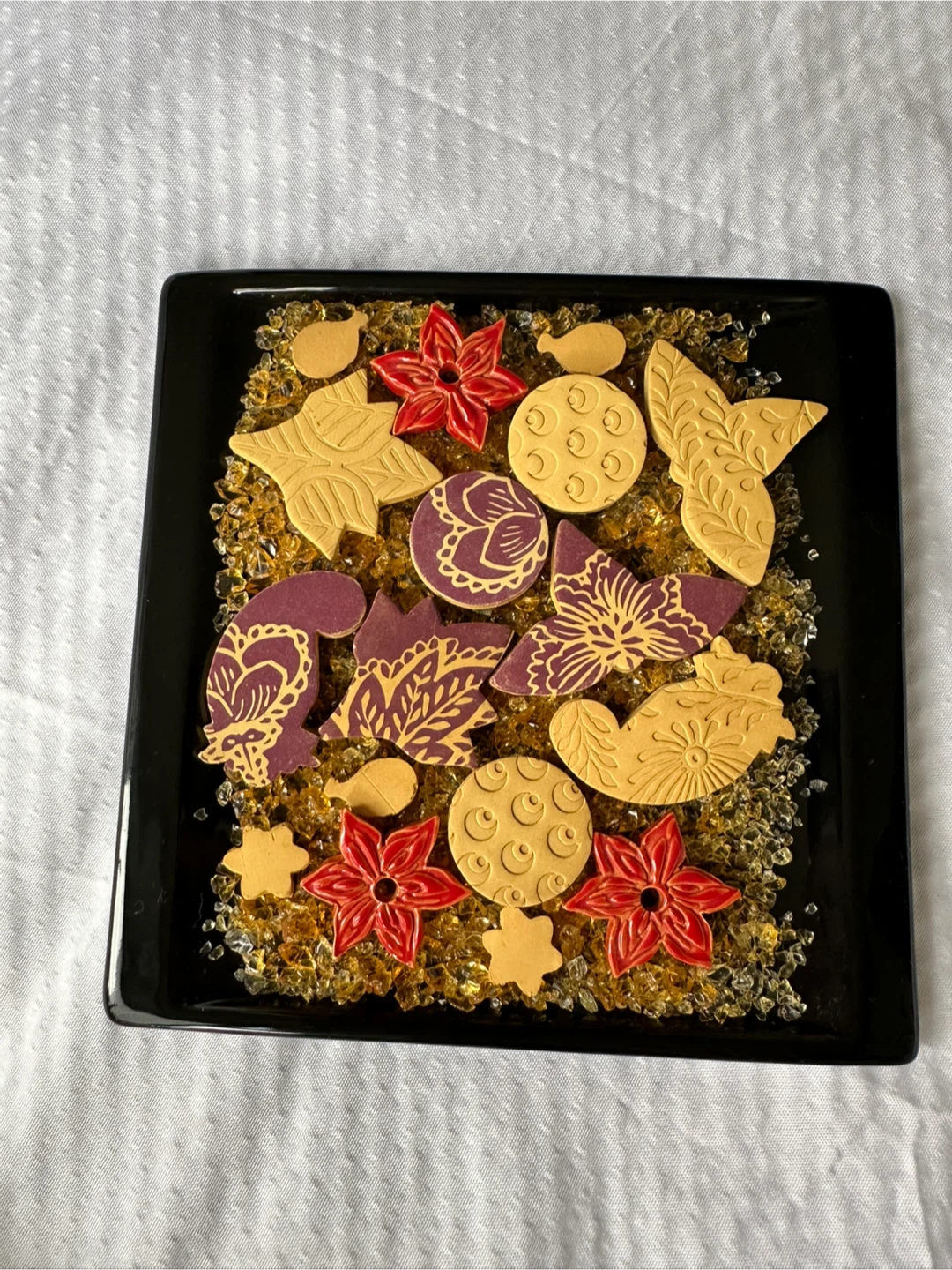 Trinket Tray glass crystals scent decorative clay floral shapes - photo 2