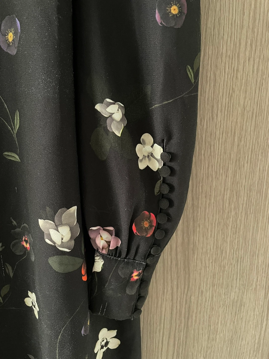 Black Floral Long Sleeve Midi Dress