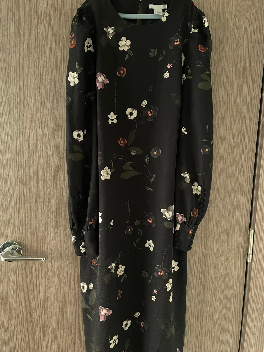 Black Floral Long Sleeve Midi Dress - photo 2