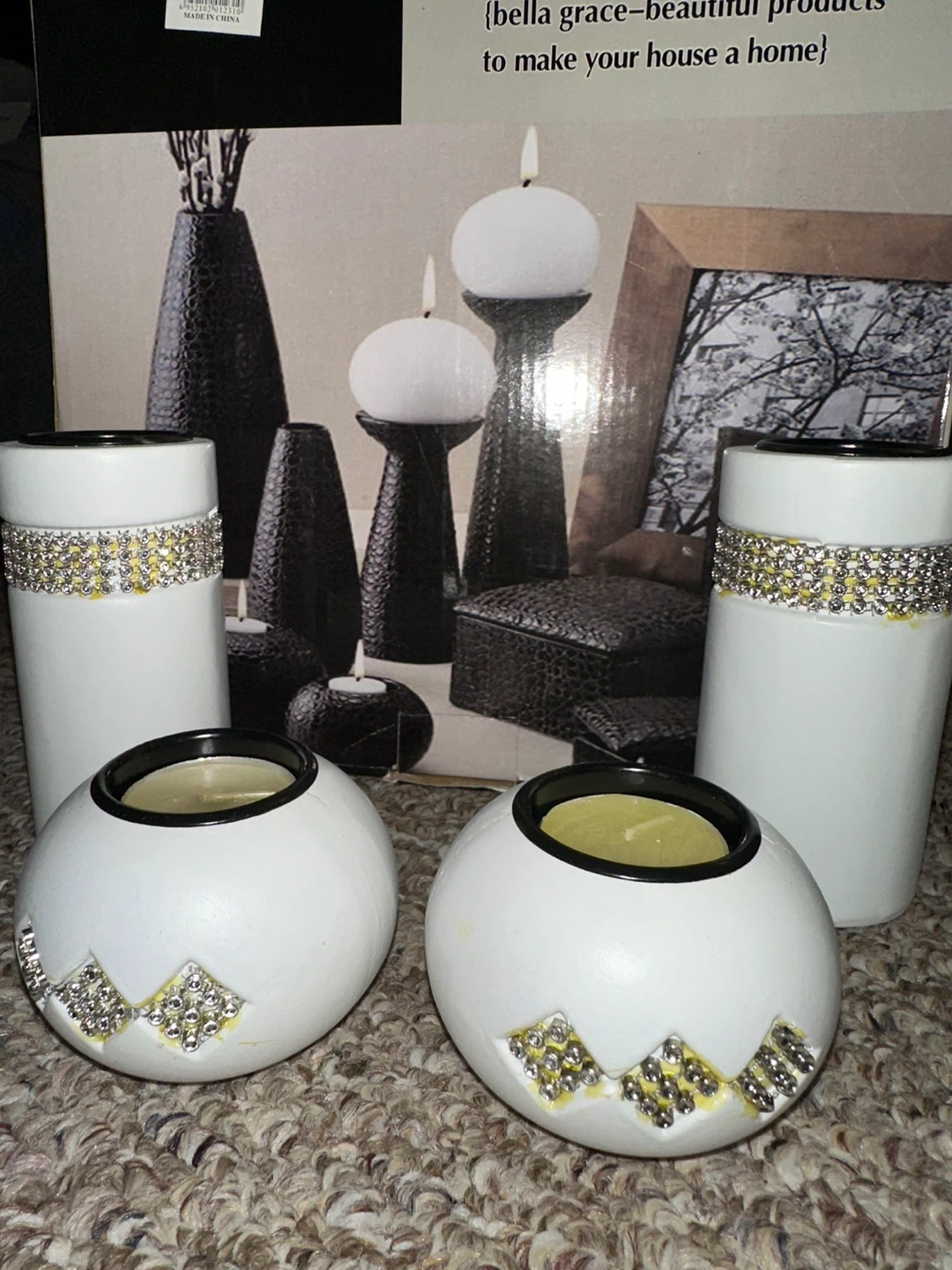 Set of 4 White wooden Decorative Candle Holders