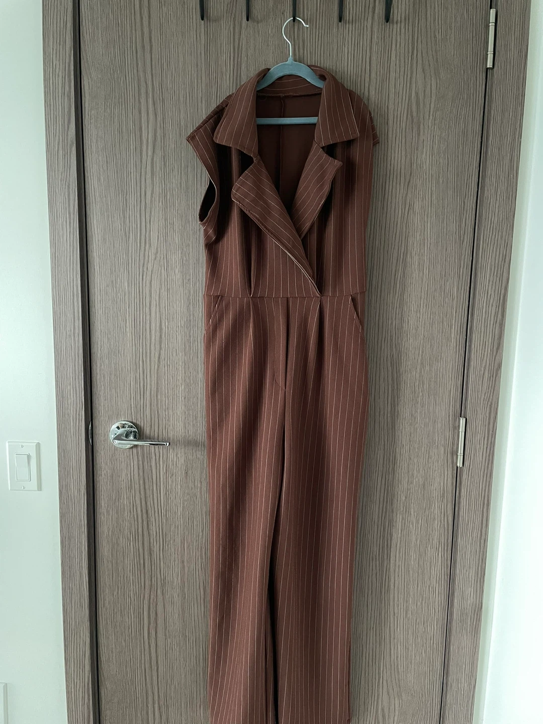 Brown pinstripe sleeveless jumpsuit - photo 2