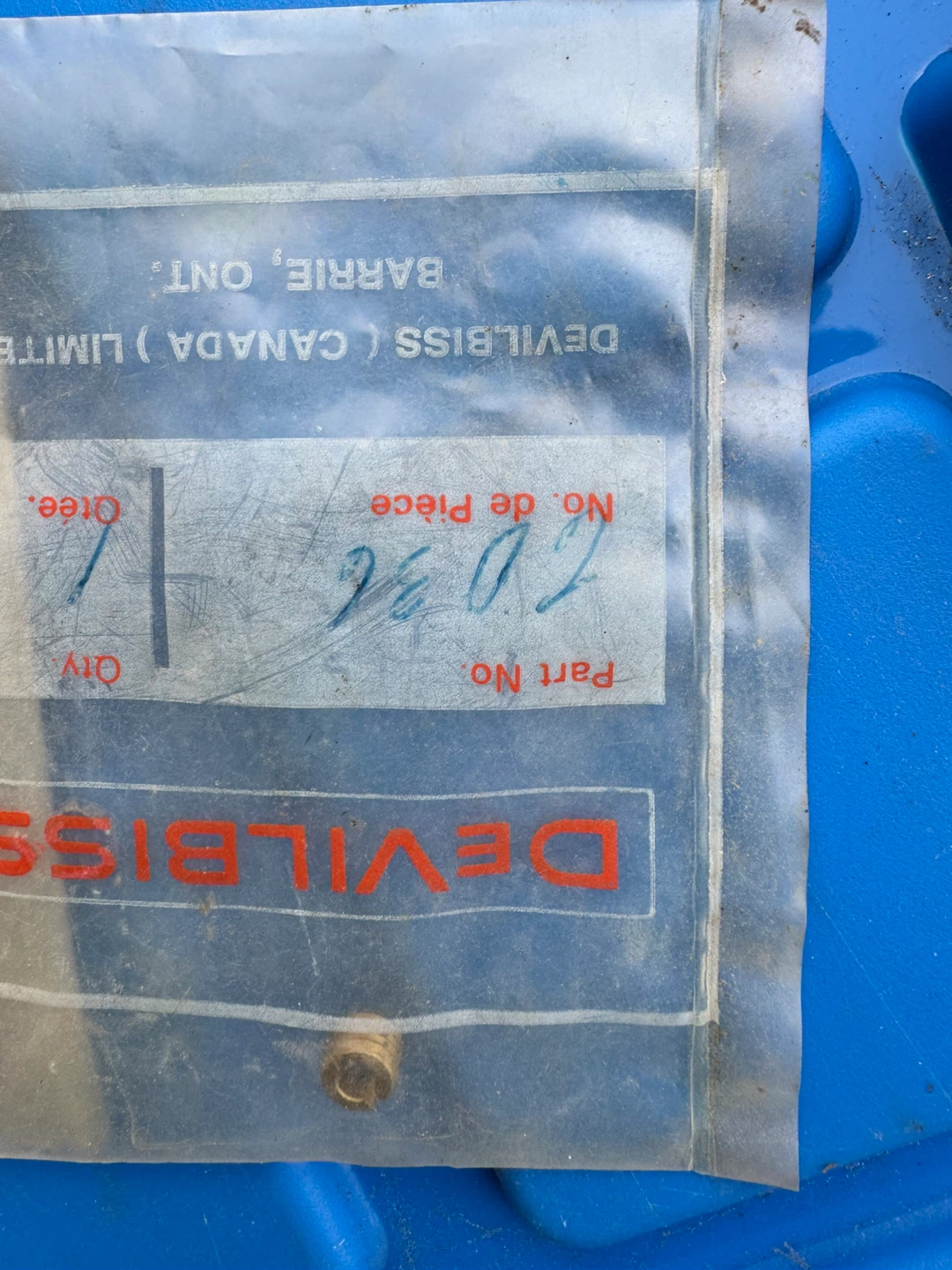 DeVilbiss Part No. 7036 Spring Kit