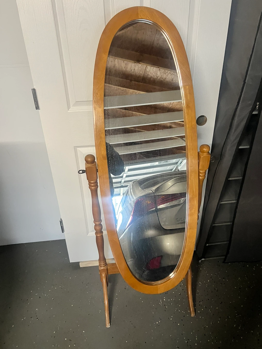 Oval Cheval Floor Mirror with Wooden Stand