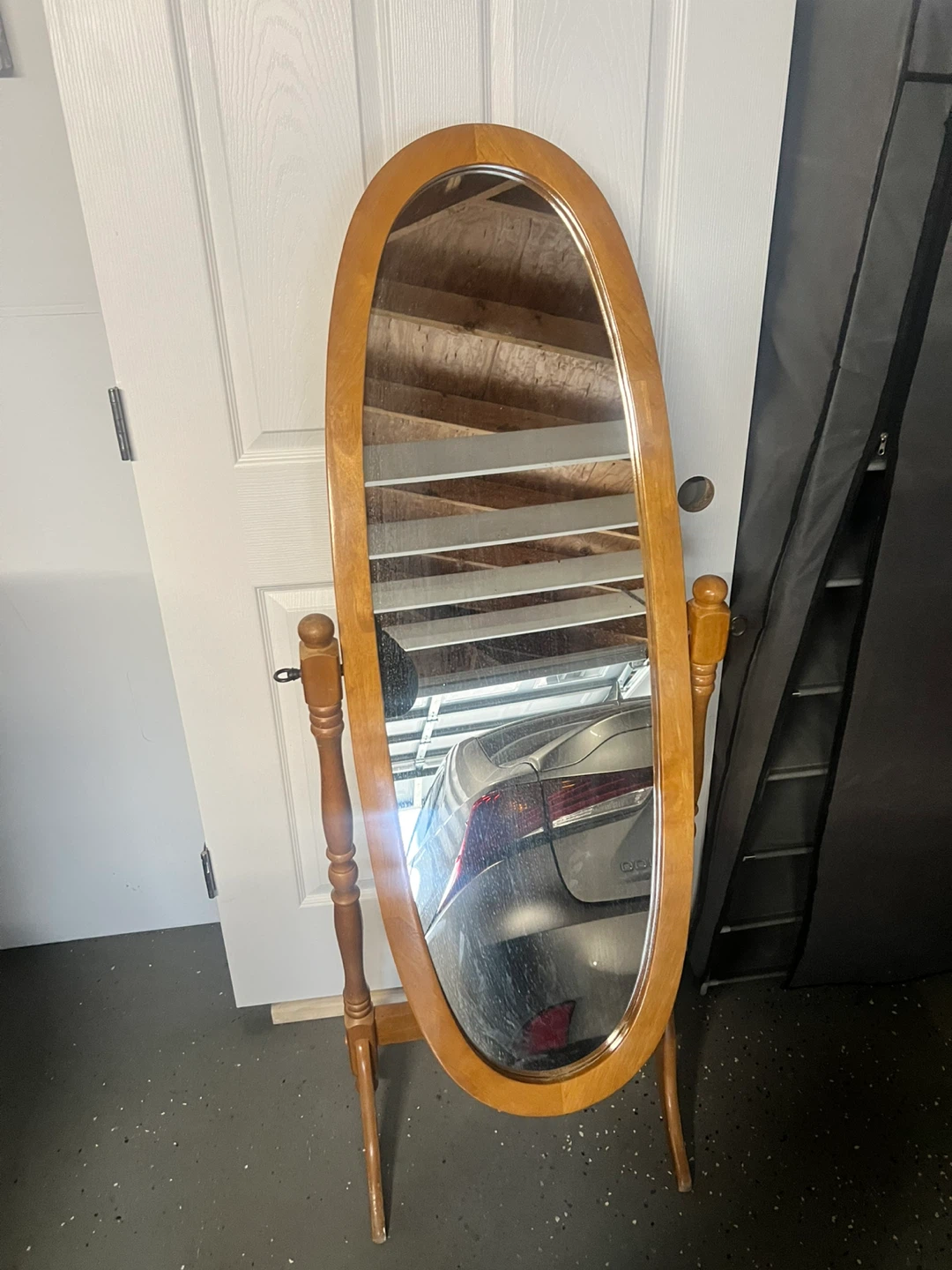 Oval Cheval Floor Mirror with Wooden Stand - photo 2