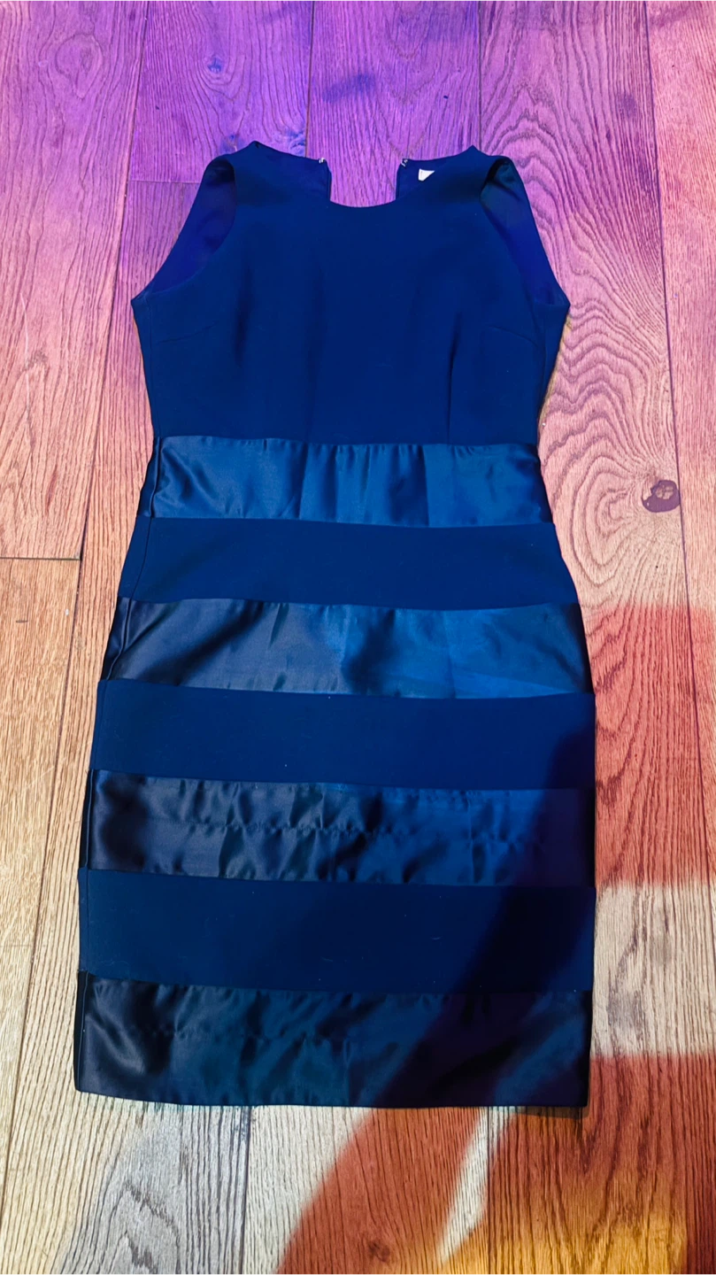 Navy Blue Dress with Satin Stripes