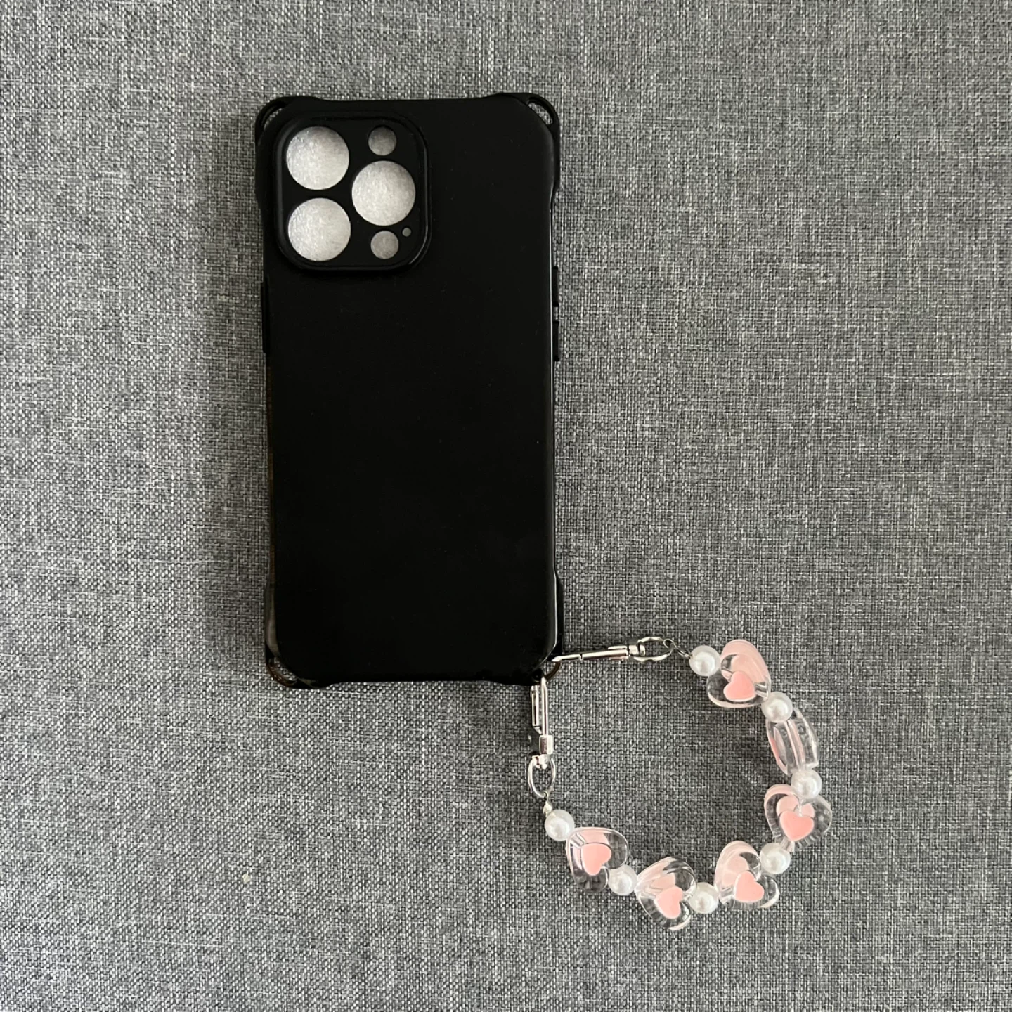 iPhone 13 Pro Black Phone Case with Pink Heart Bead Strap - photo 3