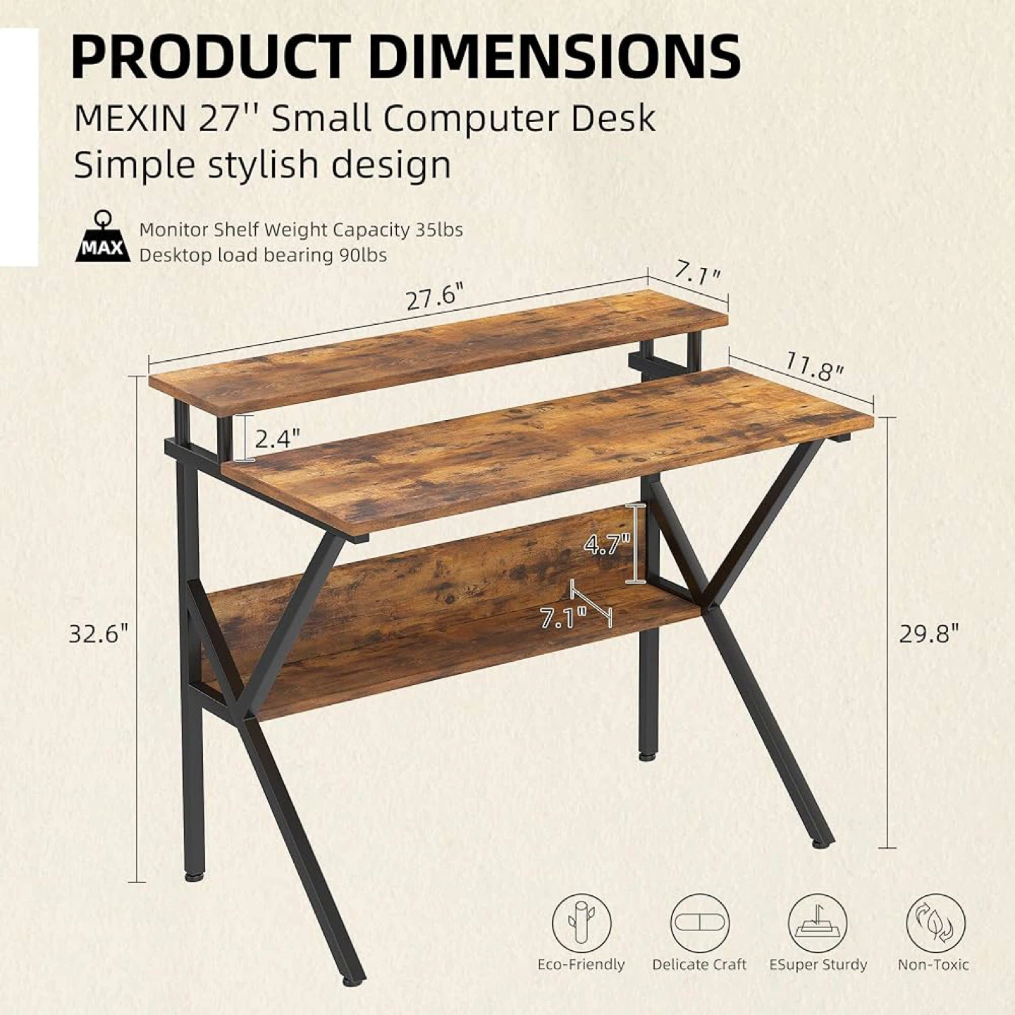 MEXIN 27" Small Computer Desk with Monitor Shelf
