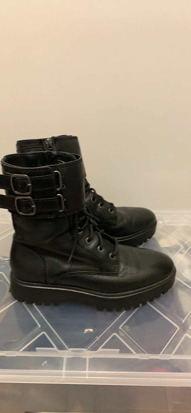 Black Leather Combat Boots - photo 2