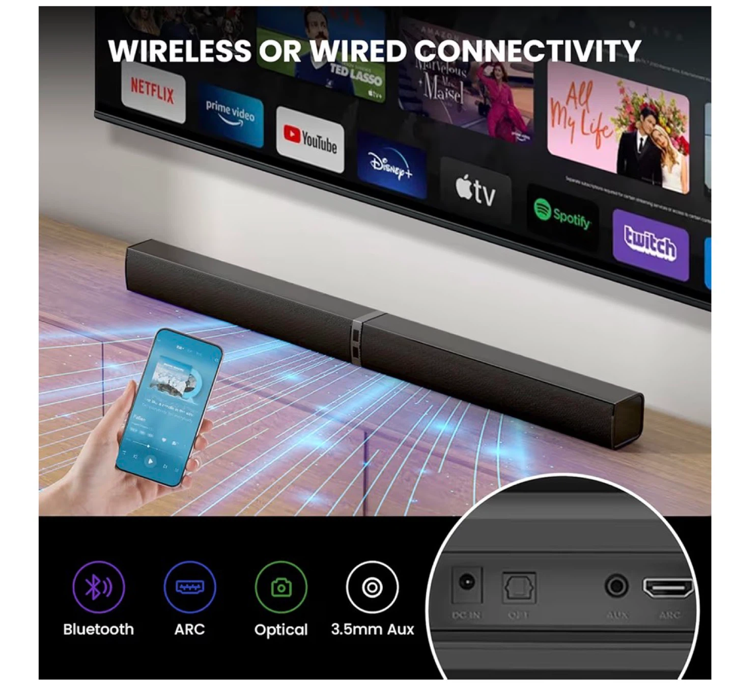 80W Sound Bar with Detachable Speakers - 31-inch Black SB5 - photo 3