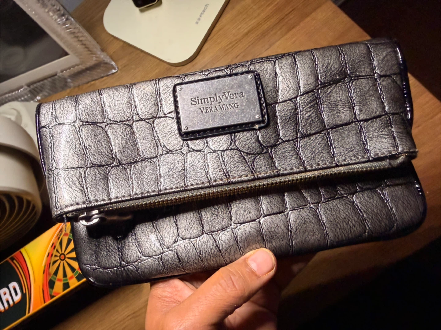 Simply Vera Vera Wang Silver Croc Embossed Wristlet Clutch