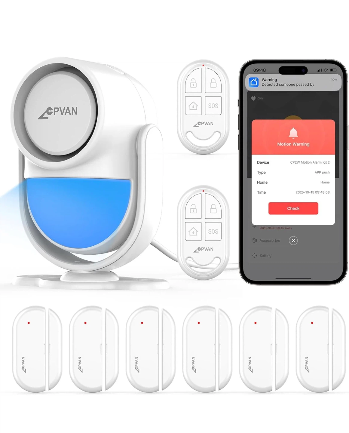 Motion Alarm Kit 2 with 6 Door/Window Sensors WH6