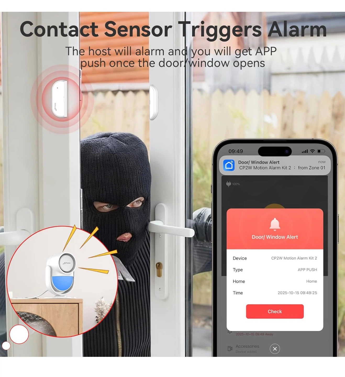 Motion Alarm Kit 2 with 6 Door/Window Sensors WH6 - photo 4