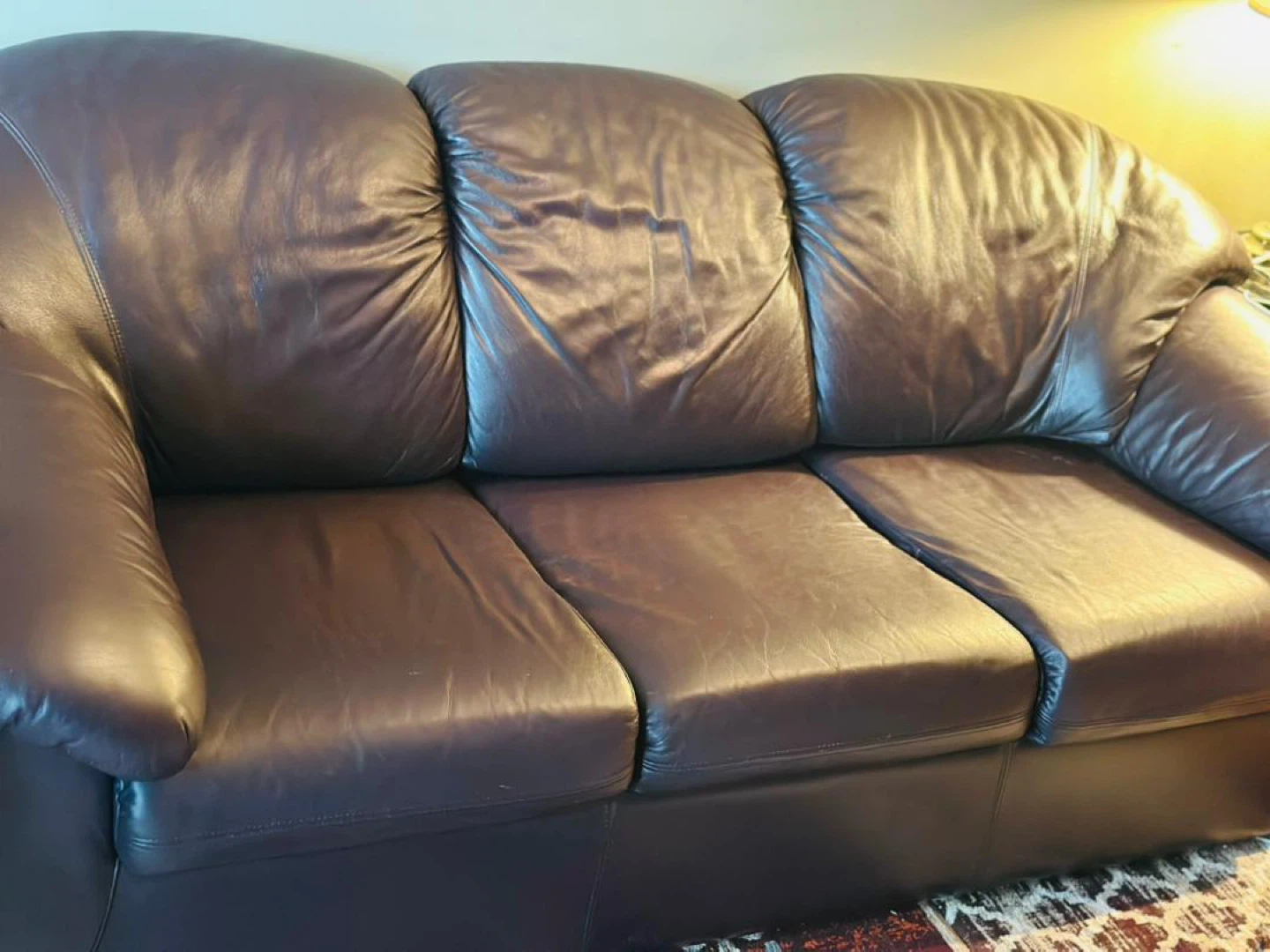 Dark Brown Leather Couch Sofa - photo 2
