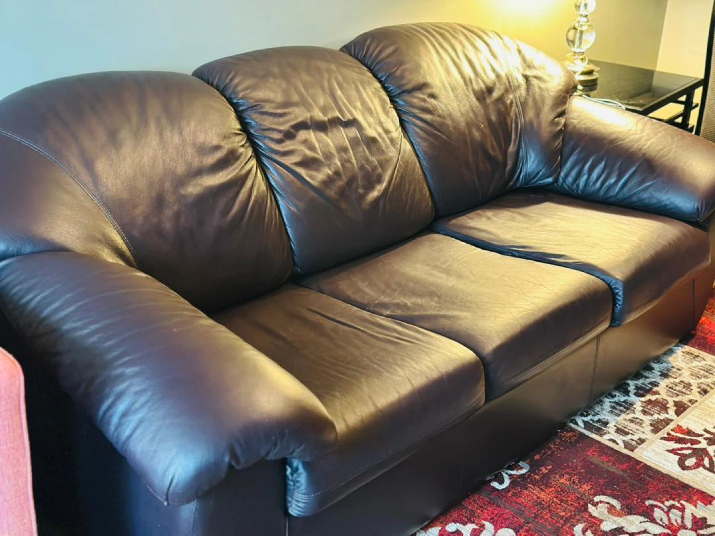 Dark Brown Leather Couch Sofa - photo 3