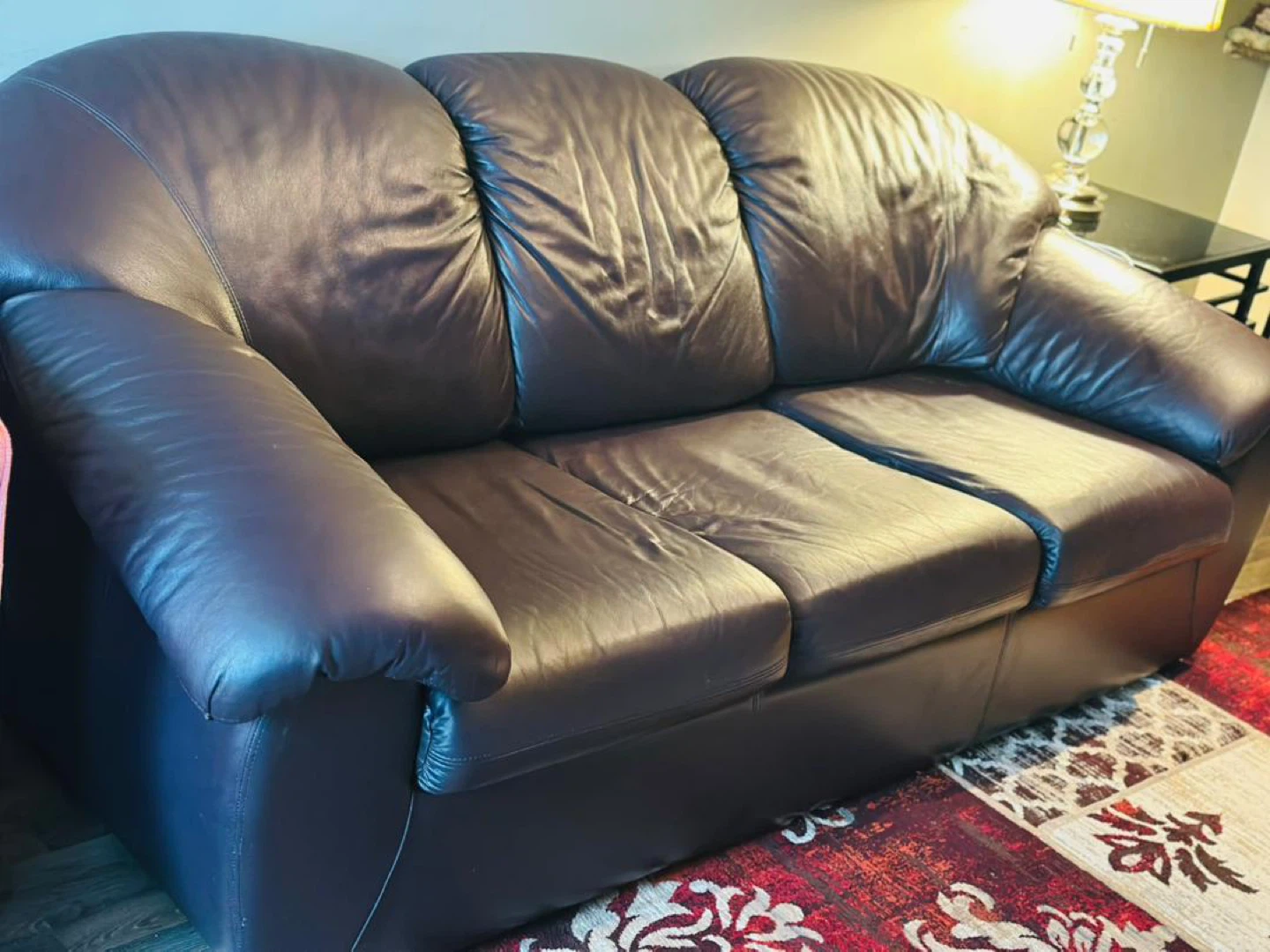 Dark Brown Leather Couch Sofa - photo 4