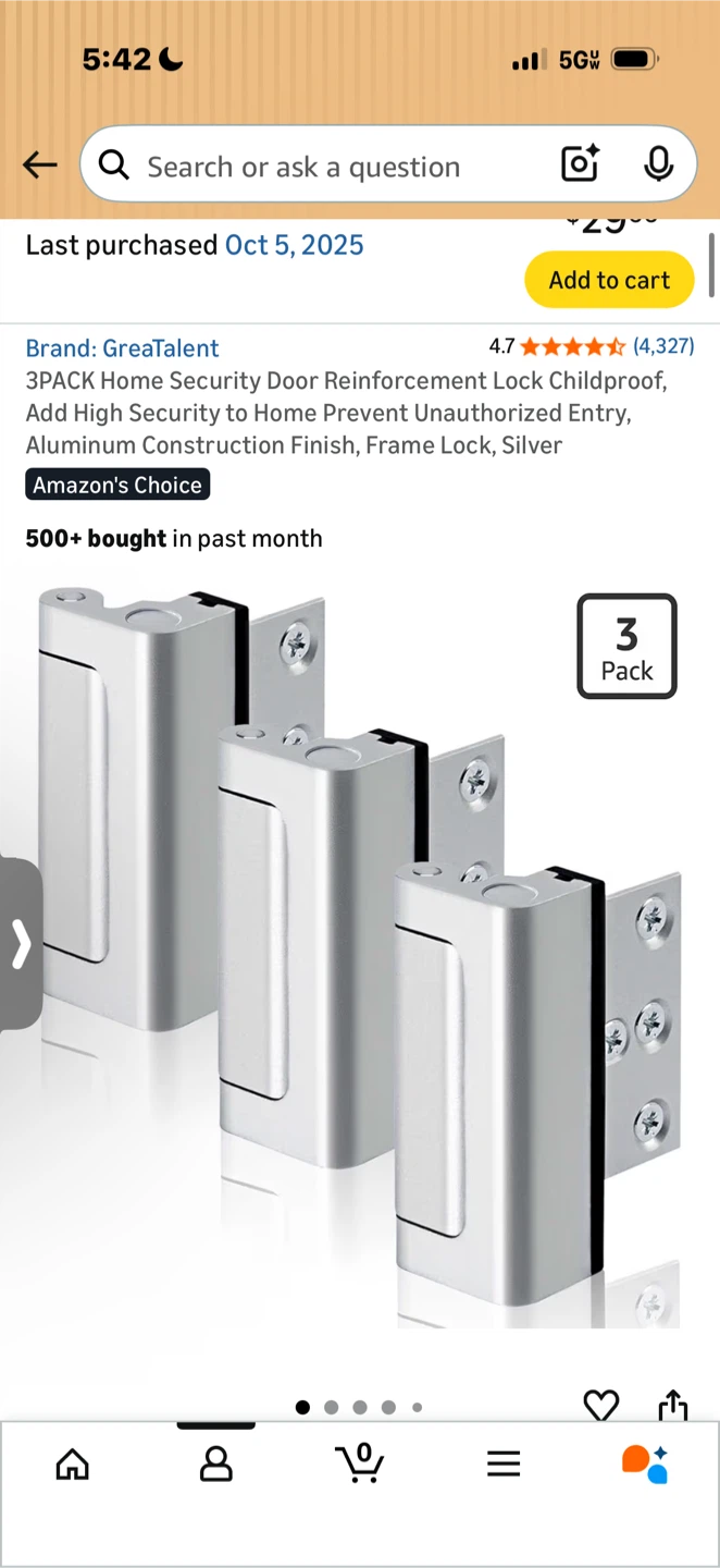 GreaTalent 3 Pack Home Security Door Reinforcement Locks, Silver