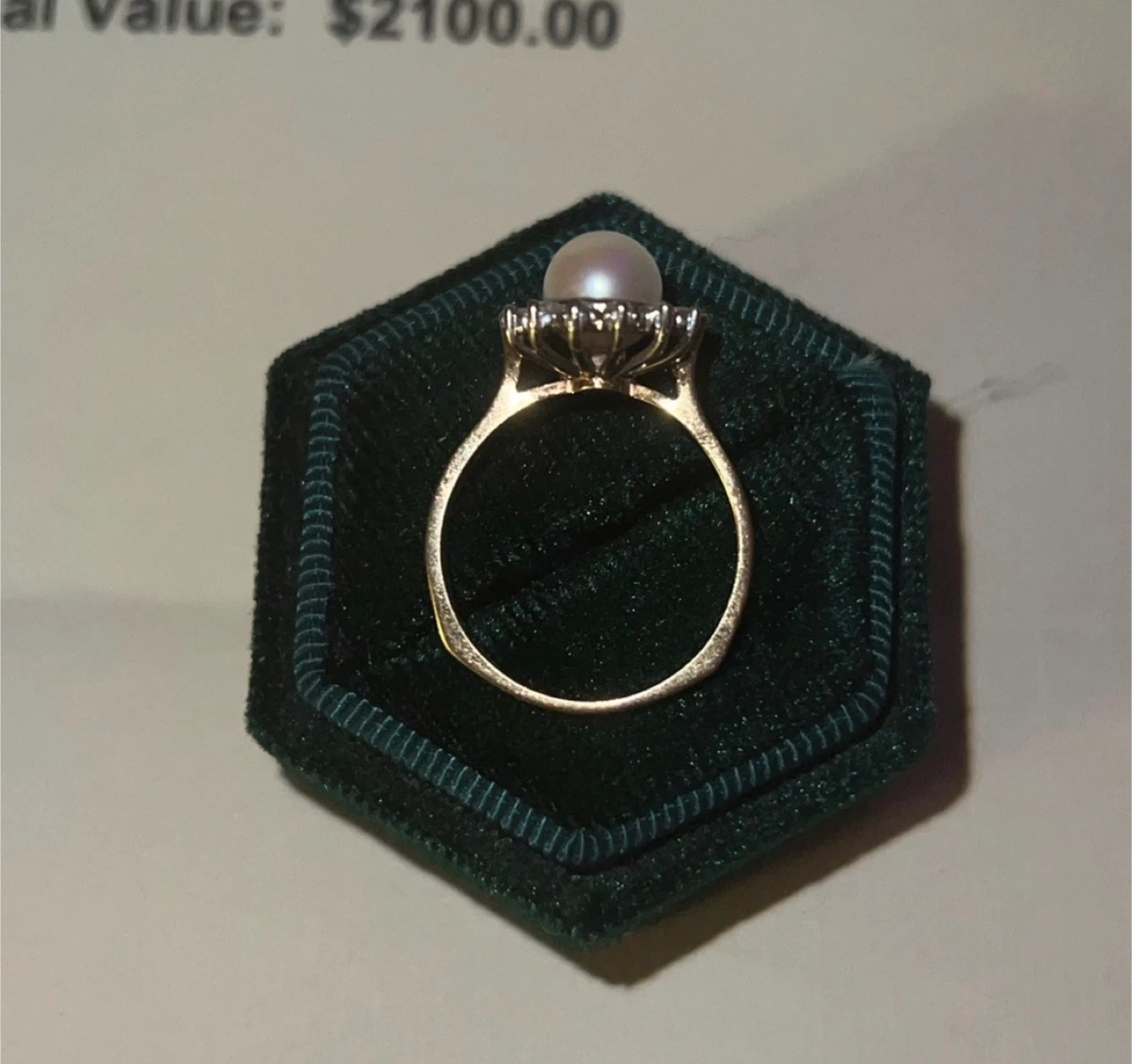 14K YG Pearl & Diamond Ring (4.3g) ( Diamond .42ct) Sz. 7-3/4. - photo 4