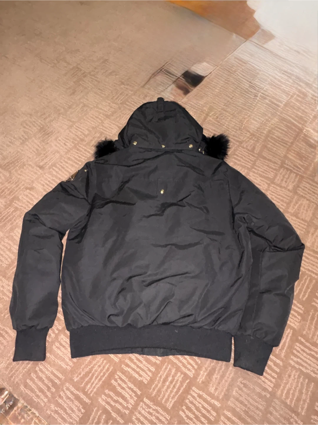 Moose Knuckles Black Down Filled Bomber Jacket with Fur Hood - photo 4