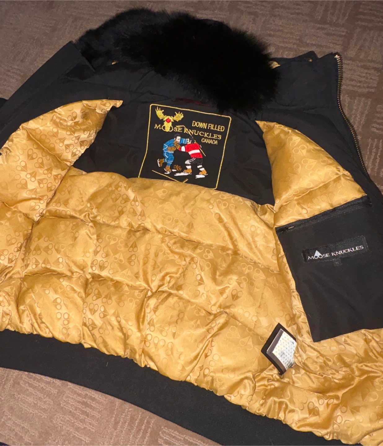 Moose Knuckles Black Down Filled Bomber Jacket with Fur Hood - photo 2