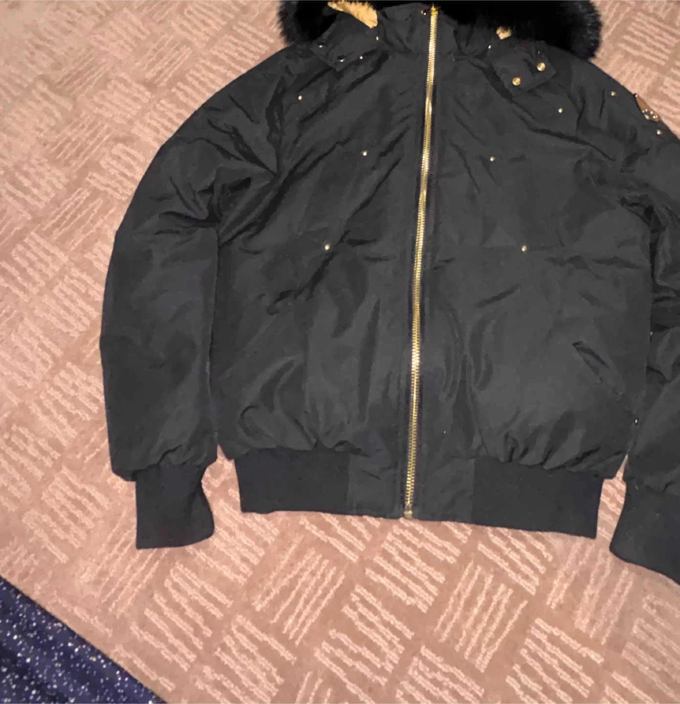 Moose Knuckles Black Down Filled Bomber Jacket with Fur Hood - photo 5