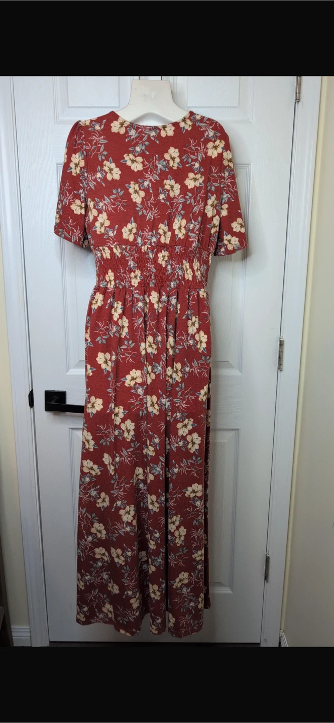 NEW Red Floral Smocked Waist Maxi Dress – Flowy Boho Style - photo 5