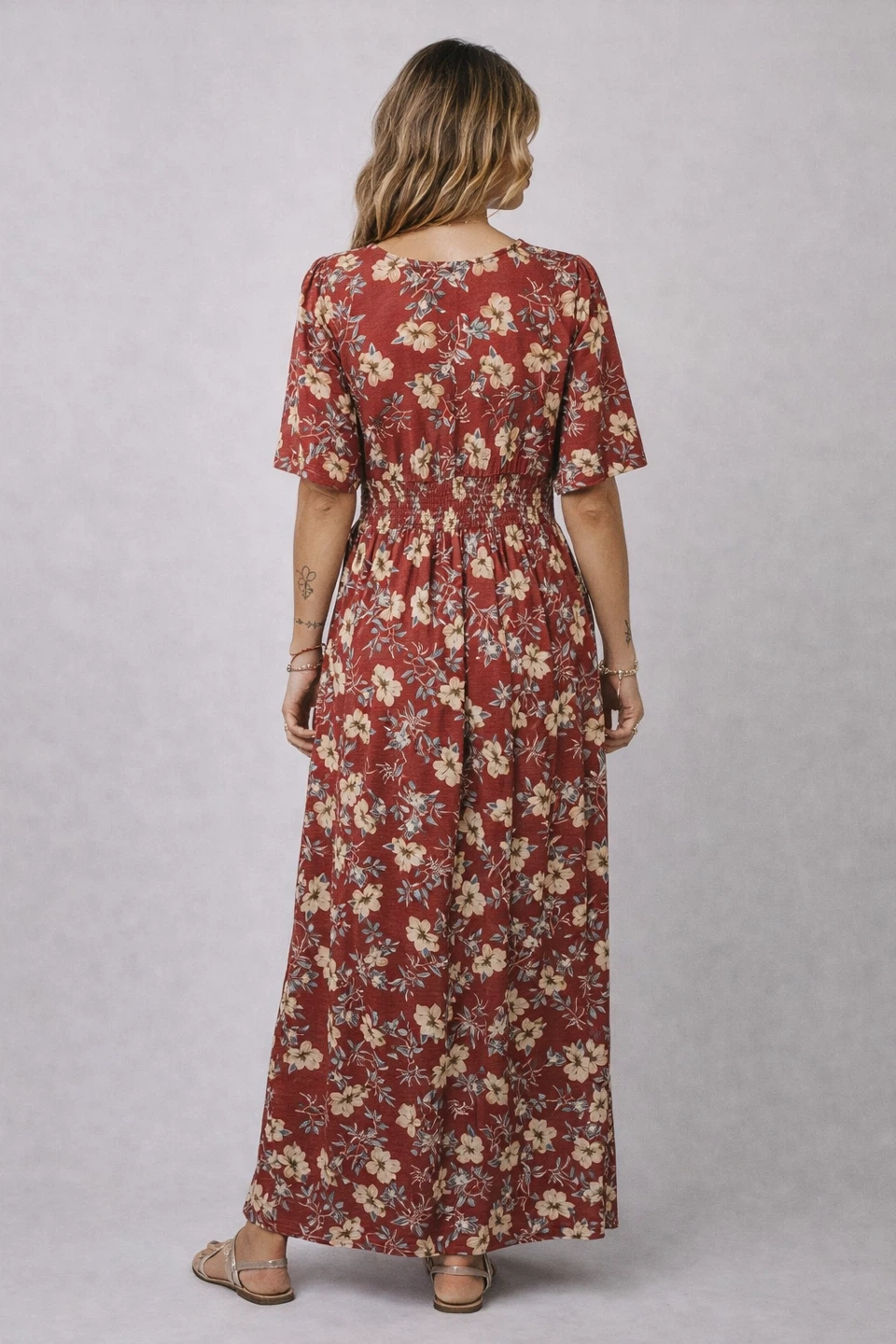 NEW Red Floral Smocked Waist Maxi Dress – Flowy Boho Style - photo 2
