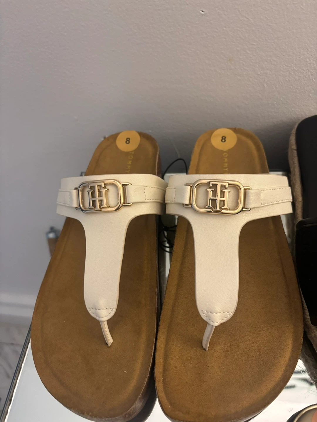 Tommy Hilfiger Women's White Thong Sandals Size 8