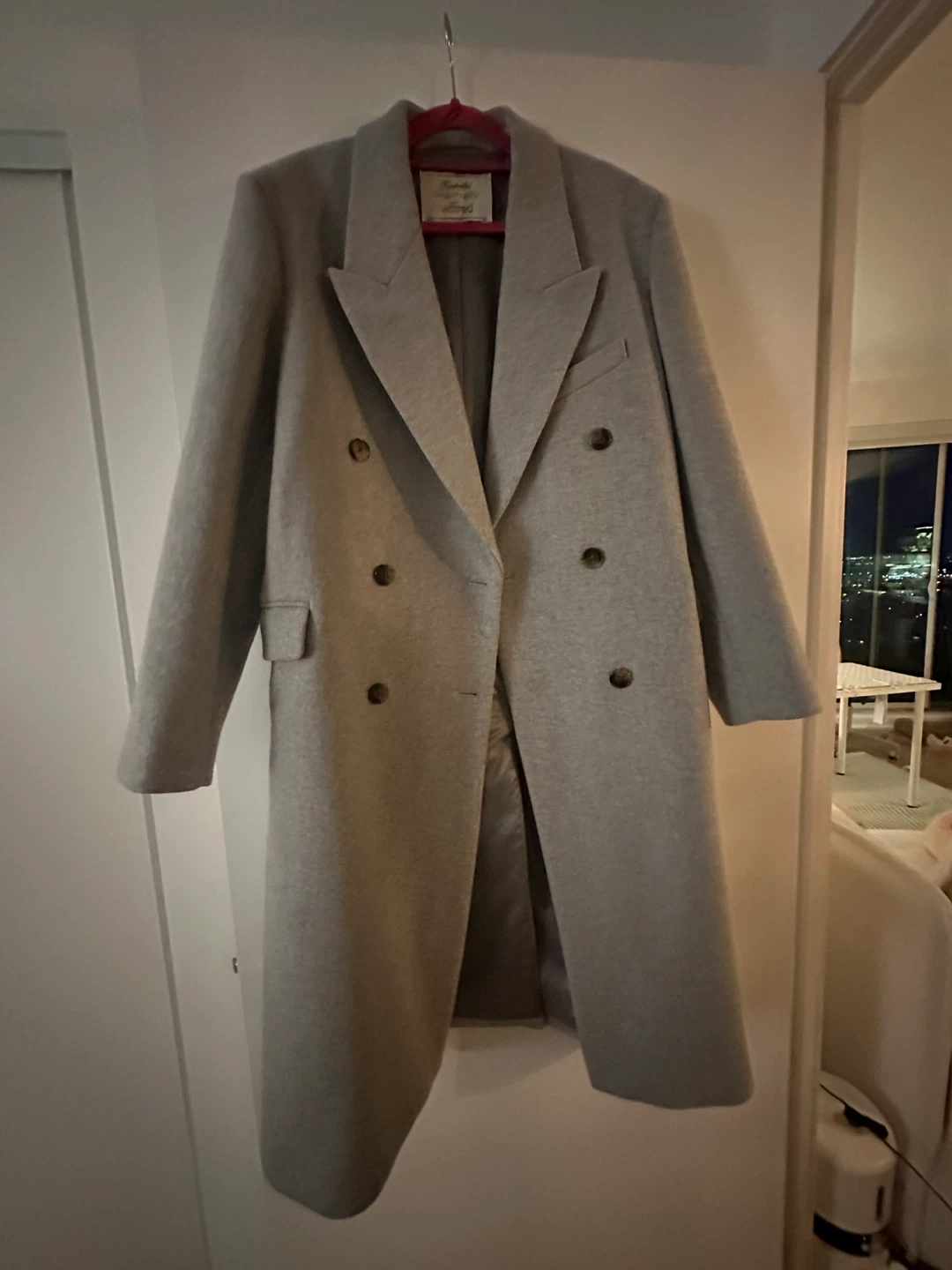 Aritzia-Grey Double Breasted Wool Blend Coat