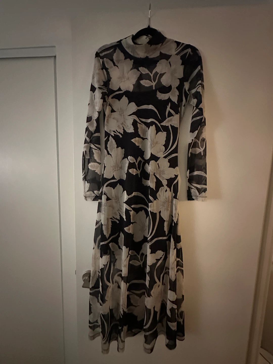 All saints-Sheer Floral Print Long Sleeve Dress