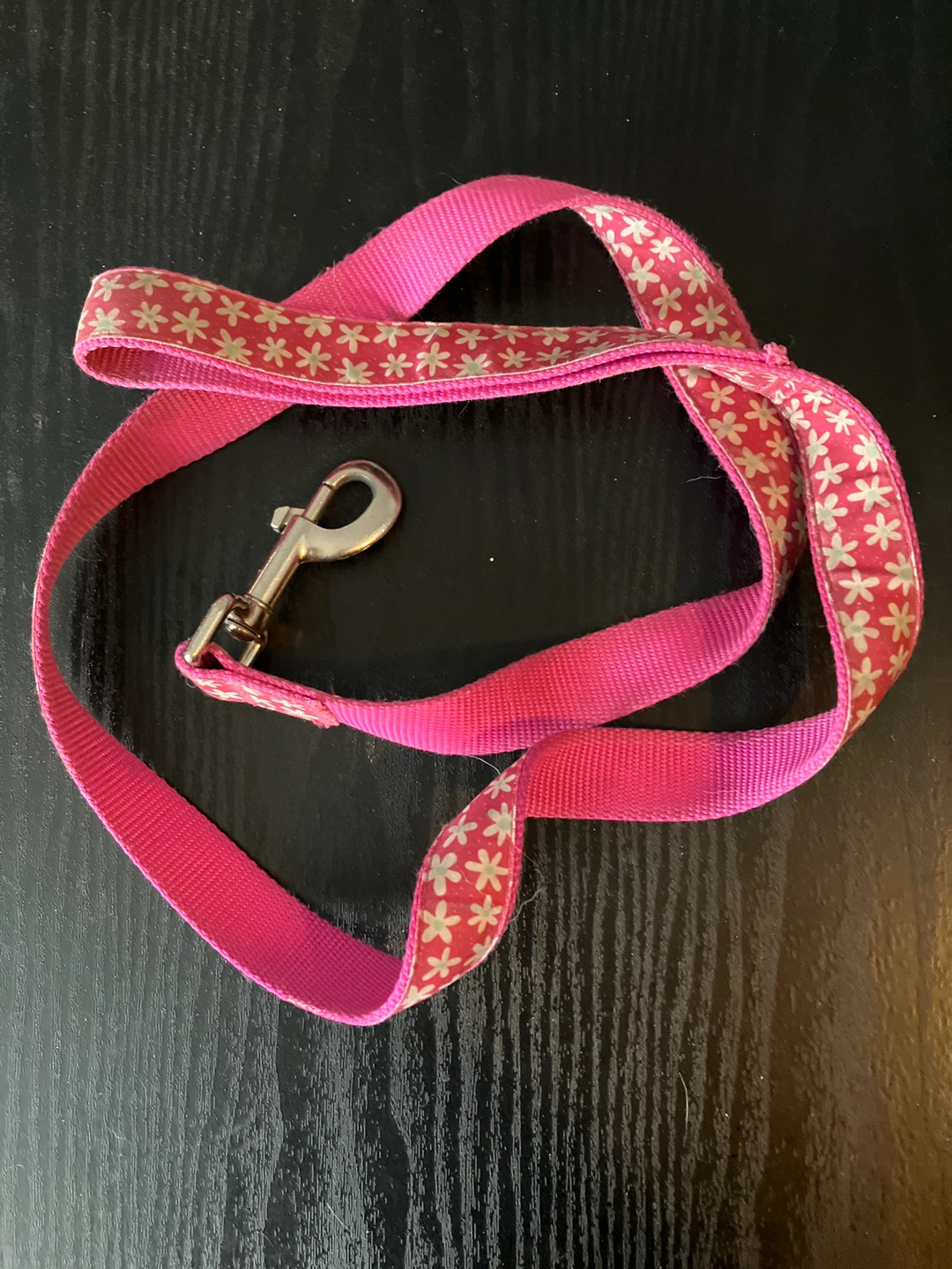 Pink Dog Leash with White Flowers