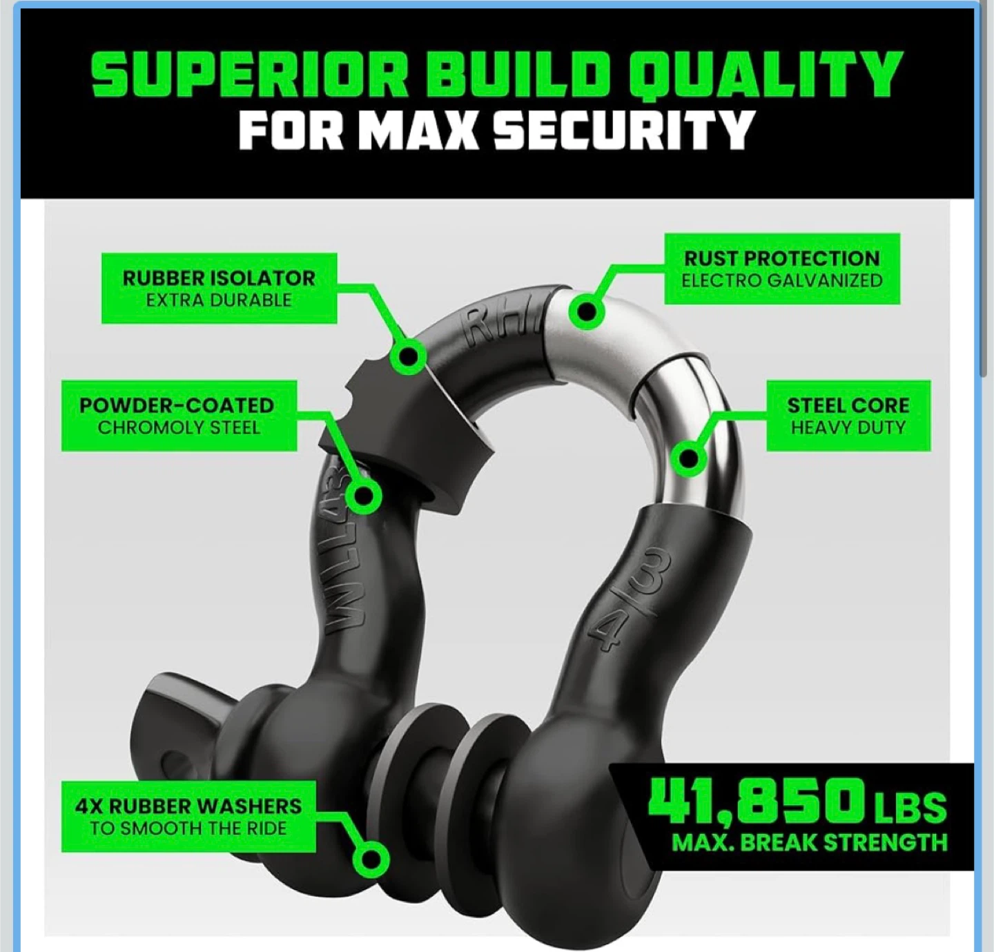 Rhino USA D Ring Shackles (2-Pack) (Matte Black) - photo 2