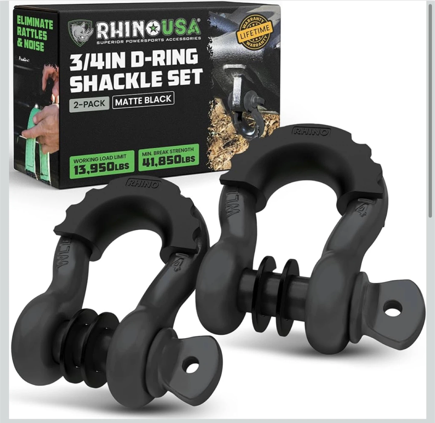 Rhino USA D Ring Shackles (2-Pack) (Matte Black)